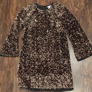 H&M Bronze Sequin Long Sleeve Dress